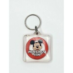 Vintage Keychain MICKEY MOUSE CLUB Acrylic Key Fob Ring WALT DISNEY Made DENMARK